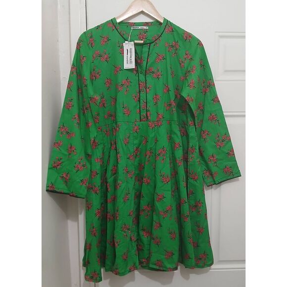 Generation basic womens large emerald green pink flare swing shift dress floral - Picture 1 of 7